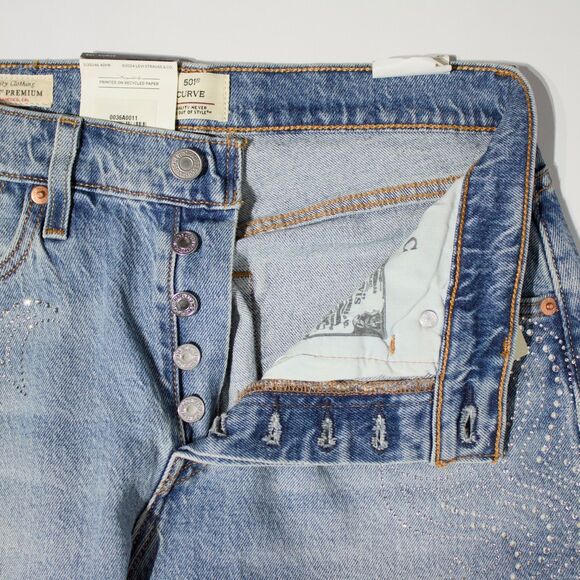 NWT $150 Levi's x Beyonce 501 Curve Light Wash Jeans Rhinestone Women Size 28x32 - Picture 9 of 15